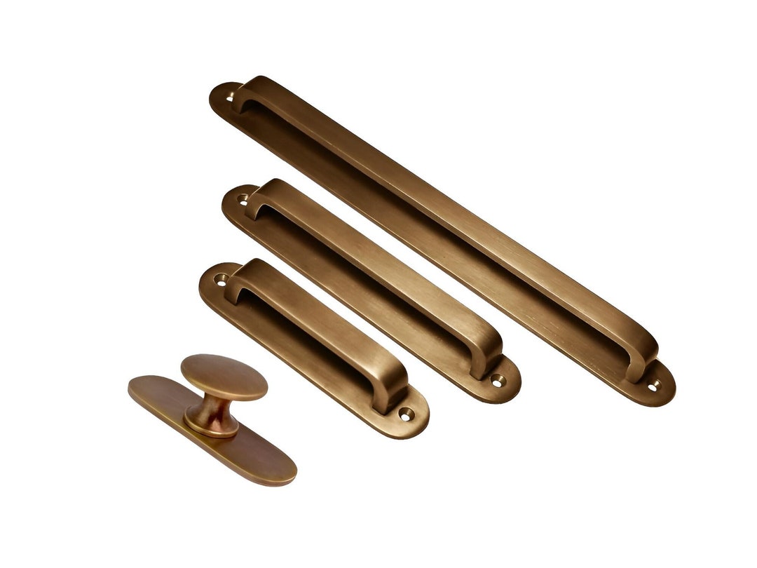 Vintage Brass Round Knobs With Back Plates Set Of 4 / Decorative Two Tone Metal Drawer Pulls With Fancy Backplates Cabinet Door Hammered 2 - View #2