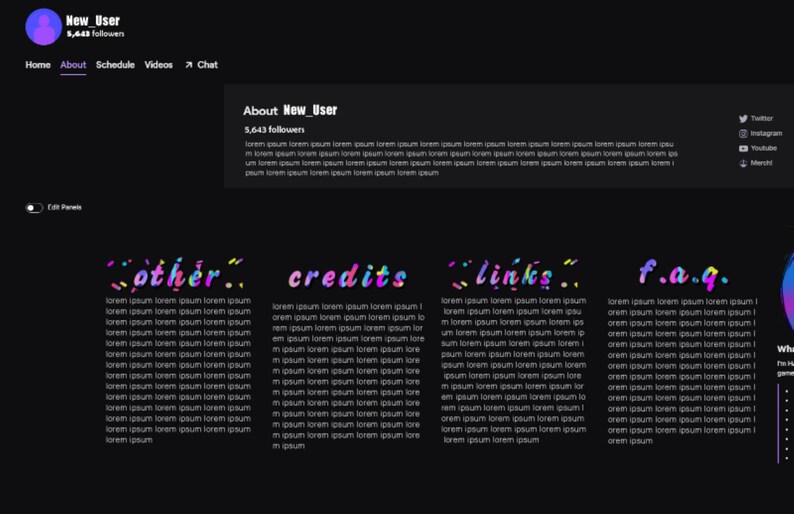 Puede incluir: Un sitio web oscuro con el texto "New User" y "About New User" en blanco. El sitio web tiene un fondo negro con texto y gr&aacute;ficos coloridos. El texto "other", "credits", "links" y "f.a.q." est&aacute; en una fuente colorida y estilizada.