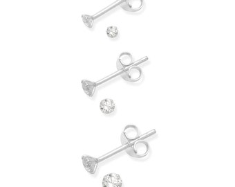 Pendientes de tuerca de plata de ley de 2 mm, 3 mm, 4 mm, redondos transparentes, con circonita cúbica de 4 garras, pendientes solitarios unisex