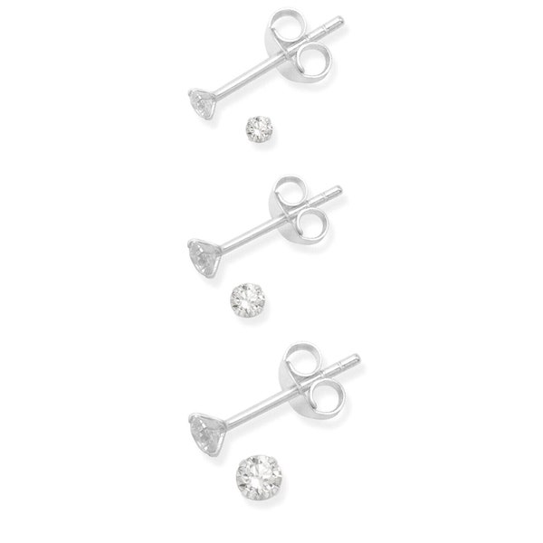 Sterling Silver 2mm 3mm 4mm Clear Round 4 Claw Cubic Zirconia Stud Earrings Solitaire Earrings Unisex