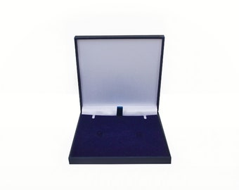 SLIMLINE Dark Blue Leatherette Necklace Earrings Jewellery Presentation Display Box Case 95 x 95 x 17mm Royal Mail Large Letter Size