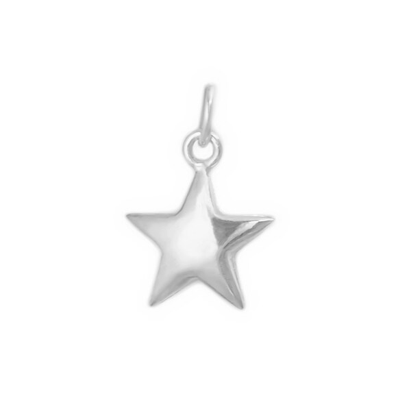 Sterling Silver Hollow 15mm Puffy 3D Shiny Star Charm Pendant