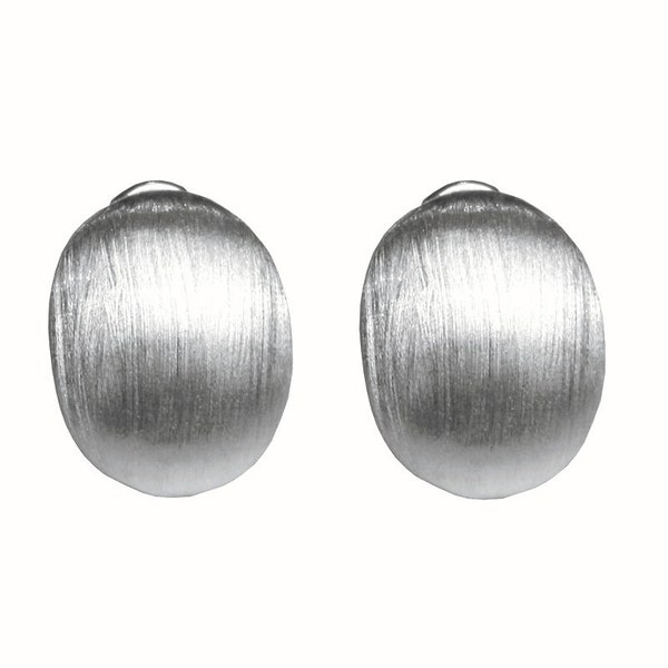 Sterling Silver Plain Brushed Oval Dome Petal Clip Drop Omega Back Earrings /Pin Post Clip On Closure/ For Pierced Ears