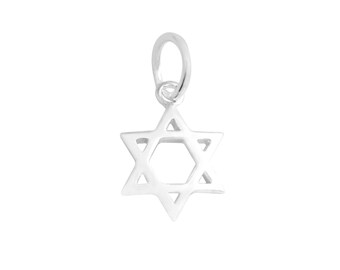 Sterling Silver 8mm Hollow Six Pointed Star Hex Star of David Charm Pendant