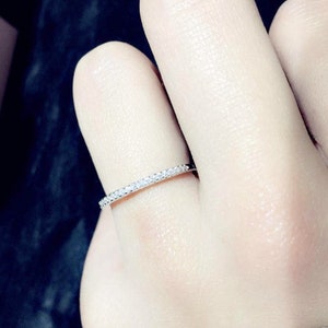 SKL Sterling Silver Half Eternity 1mm Pave Set Cz Crystal Stacking Ring D - V 3 Tones Rhodium 18K Gold Rose Gold