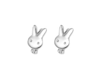 Sterling Silver Plain Mini Bunny Rabbit Cuff 6mm Hoop Huggie Earrings Rhodium 18K Gold Tones