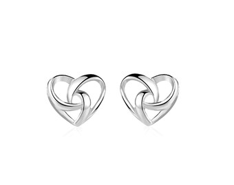 Sterling Silver Twisted Love Knot Heart Stud Earrings