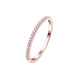 SKL Sterling Silver Half Eternity 1mm Pave Set Cz Crystal Stacking Ring D - V 3 Tones Rhodium 18K Gold Rose Gold