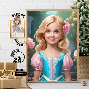 Custom Princess Portrait Personalized Princess Portrait from Photo, Royal Portrait Custom-portrait, Best for party & gift, Printable