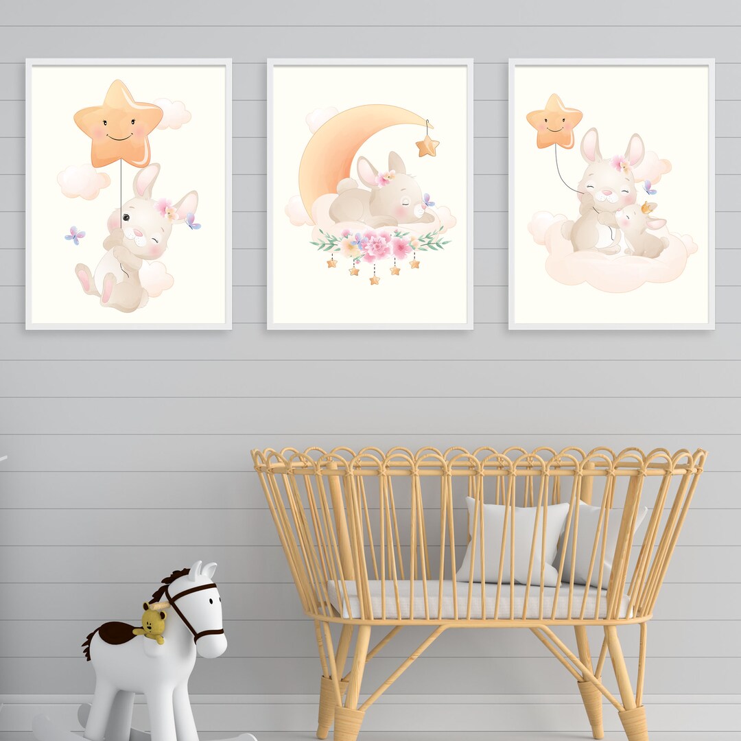 Printable Bunny Baby Wall Art Set, Baby Wall Art Prints, Baby Room