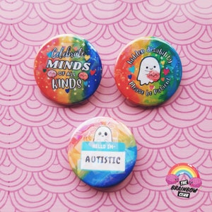 Neurodivergent Hidden Disability ADHD Autism Button Pin Badges Set Advocate Autistic Cute Rainbow Holographic Shiny