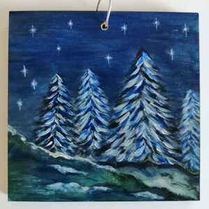 Small winter/Christmassy landscape painting.Hand painted.