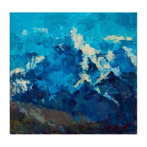 Mountains Original Acrylic Painting on canvas Palette Knife Art Impressionism Impasto Textured Acrylic Landscape Painting