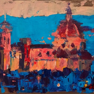 Florence Evening Original Acrylic Painting on canvas Palette Knife Art Impressionism Impasto Textured Acrylic City Painting