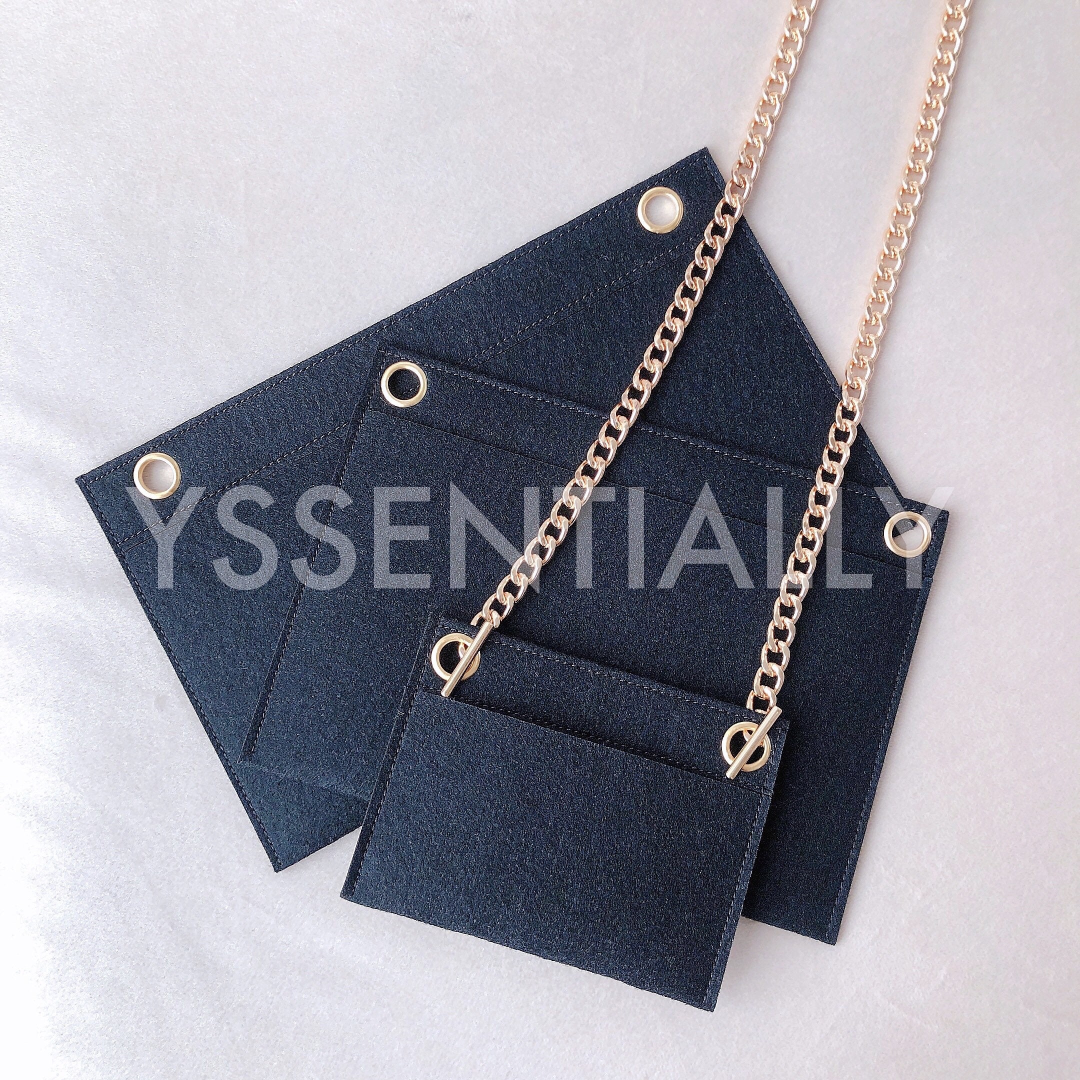 YESIKIMI Conversion Kit Compatible With YSL small card holder Felt Insert +  47 Gold Chain (beige)