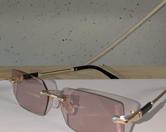 Unisex Light Brown Polarized Sunglasses - UV Protection Rimless Shades, Luxury Rectangular Style