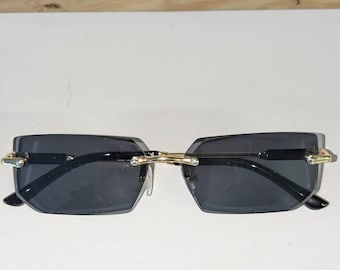 Unisex Black Polarized Sunglasses - UV Protection Rimless Shades, Luxury Rectangular Style