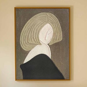 Large Woman Painting Abstract Portrait Painting Acrylic Texture Painting Figurative Canvas Art Framed Woman Home Decor