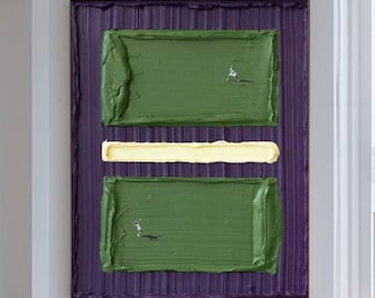 Cuadro minimalista de cancha de tenis verde, pintura deportiva con textura de impasto sobre lienzo para sala de estar.