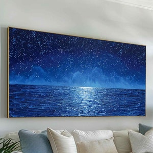 Original Ocean Painting Starry Night Ocean Painting Seascape Painting Blue Sea Abstract Painting Large Ocean Wall Art Blue Sky Painting