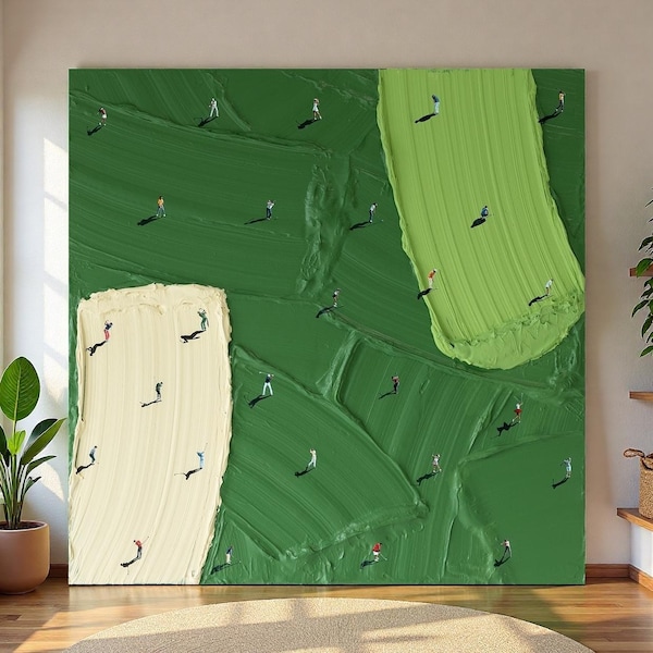 Green Golf Course Wall Art Textured Minimalist Canvas Painting for Living Room Decor