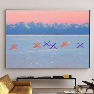 Large Abstract Landscape Painting Sunset Painting Abstract Mountain Art Beach Painting on Canvas Wall Decor Landscape Wall Art