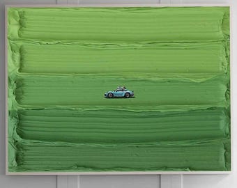 Grüner Sportwagen-Wand-Kunst texturierte minimalistische Leinwand Gemälde für moderne Spielzimmer-Dekor