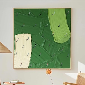 Grande dipinto astratto verde, tela da golf verde, arte murale, arte murale con texture verde, pittura da campo da golf, regali per gli amanti del golf, pittura fatta a mano