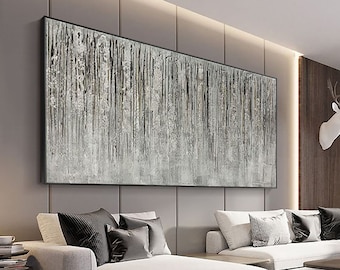 Large Abstract Oil Painting on Canvas, Original Textured Boho Wall Art White Grey Acrylic Painting Modern Living Room Spiritual Home Decor
