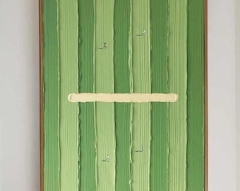 Cuadro minimalista texturizado de un tenista verde para pared. Decoración deportiva moderna.