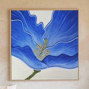 Blue Flower Painting Abstract Flower Wall Art Texture Modern Flower Painting Textured Blue Floral Wall Decor