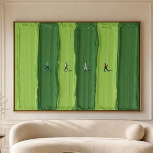 Cuadro minimalista texturizado sobre lienzo con diseño de campo de golf verde para la decoración de la sala de estar.
