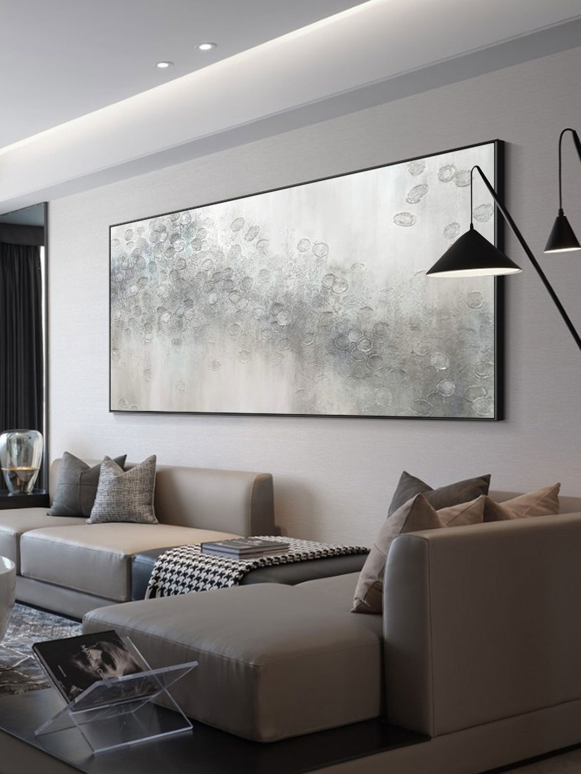 Gray Painting White Abstract Painting Gray and White Canvas Etsy