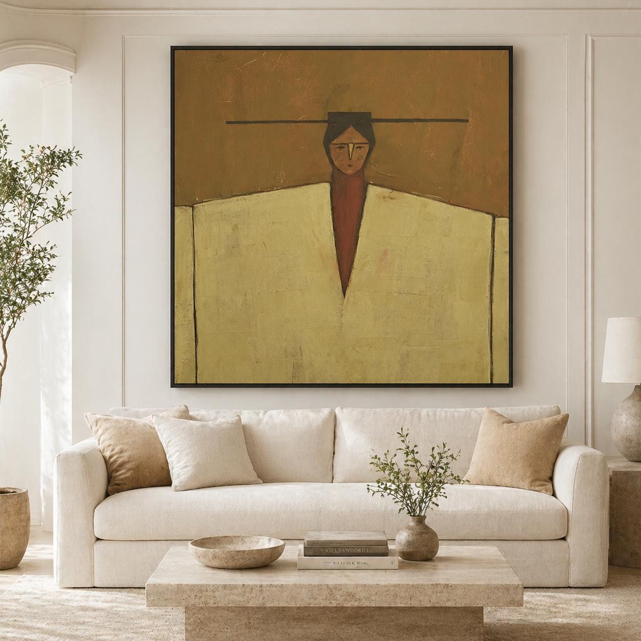 Neutral Woman Portrait Wall Art Abstract Figurative Canvas Painting for ...