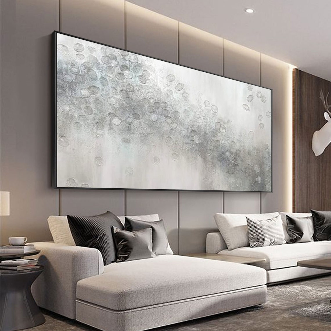 Gray Painting White Abstract Painting Gray and White Canvas Etsy