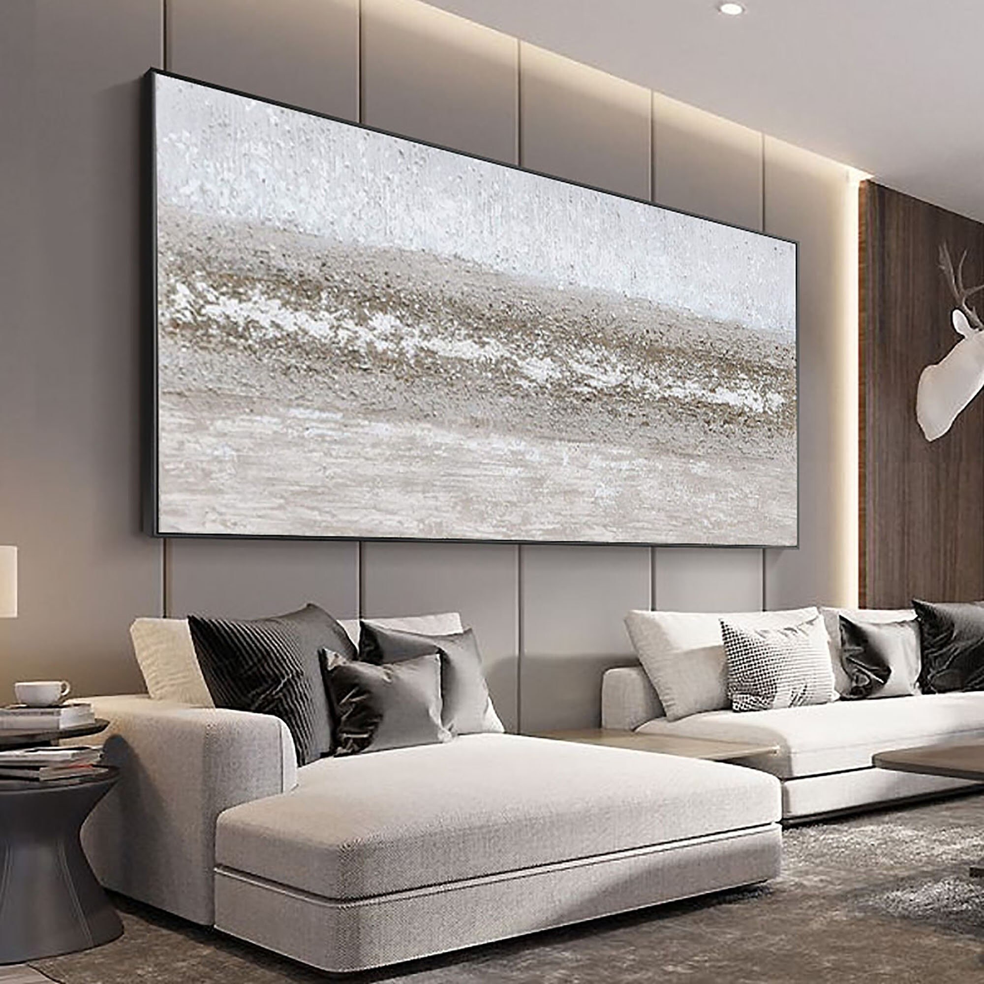 Abstract White Wall Art Framed Textured Landscape Wall Art Etsy