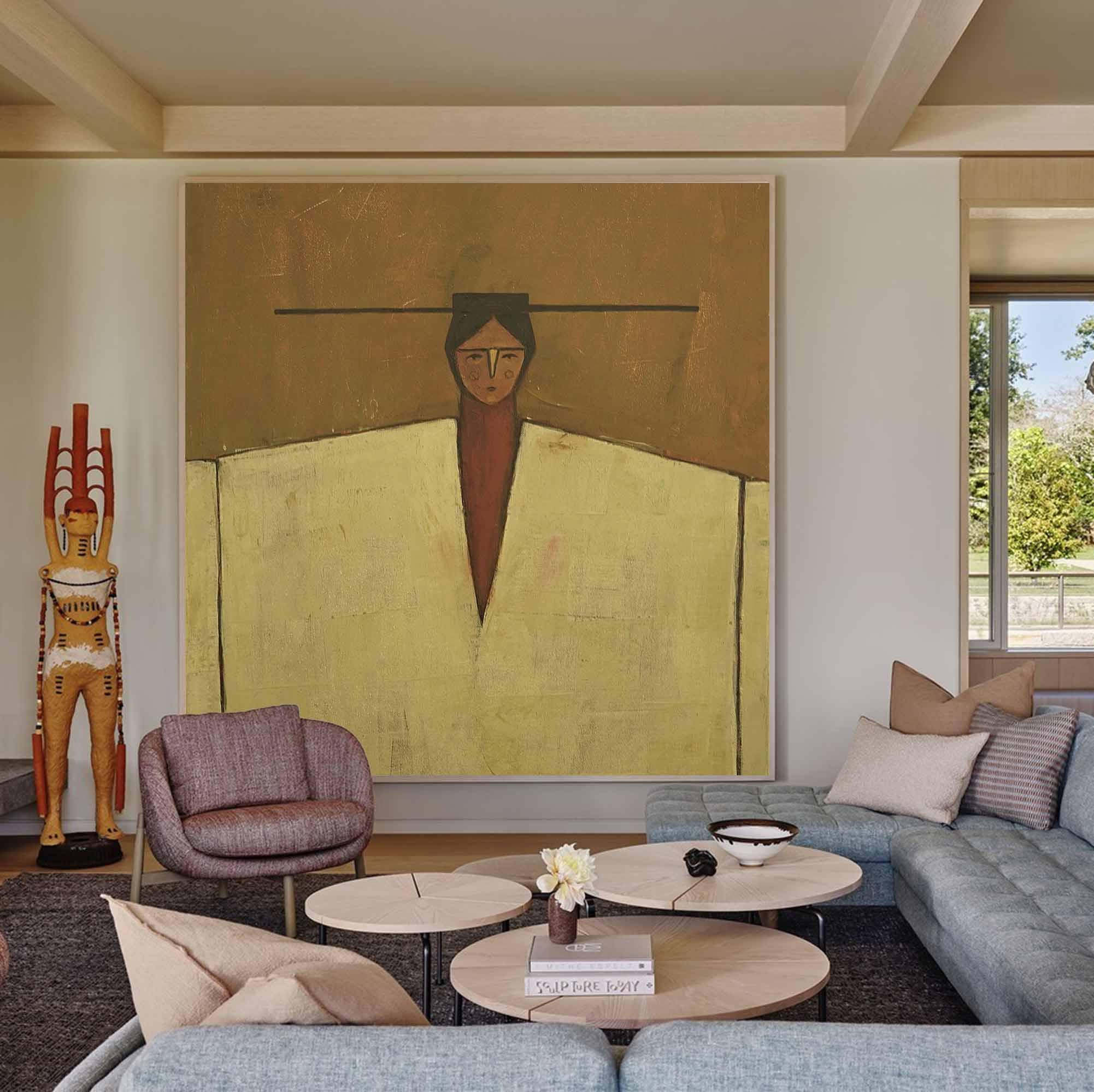 Neutral Woman Portrait Wall Art Abstract Figurative Canvas Painting for ...