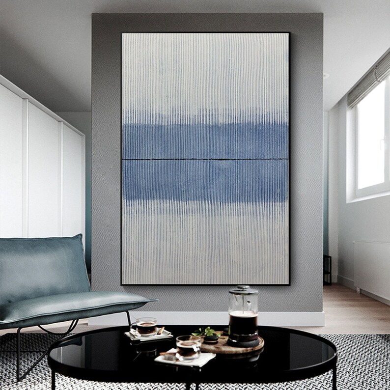 Large blue minimalist painting, blue abstract wall art, white and bule minimalist art, blue shops abstract painting, blue minimalist wall decor
