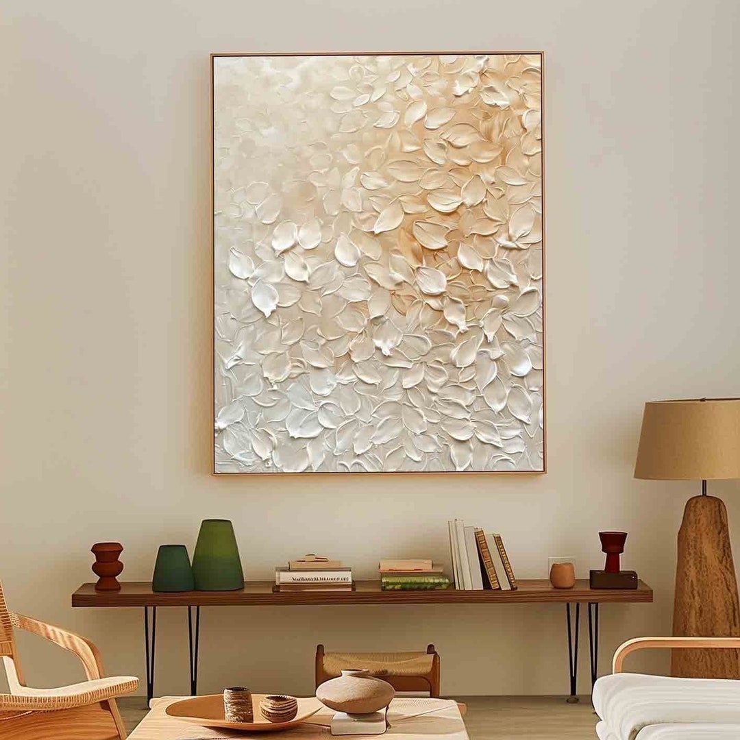 Beige Flower Painting Original 3D Flower Textured Wall Art Creamy ...