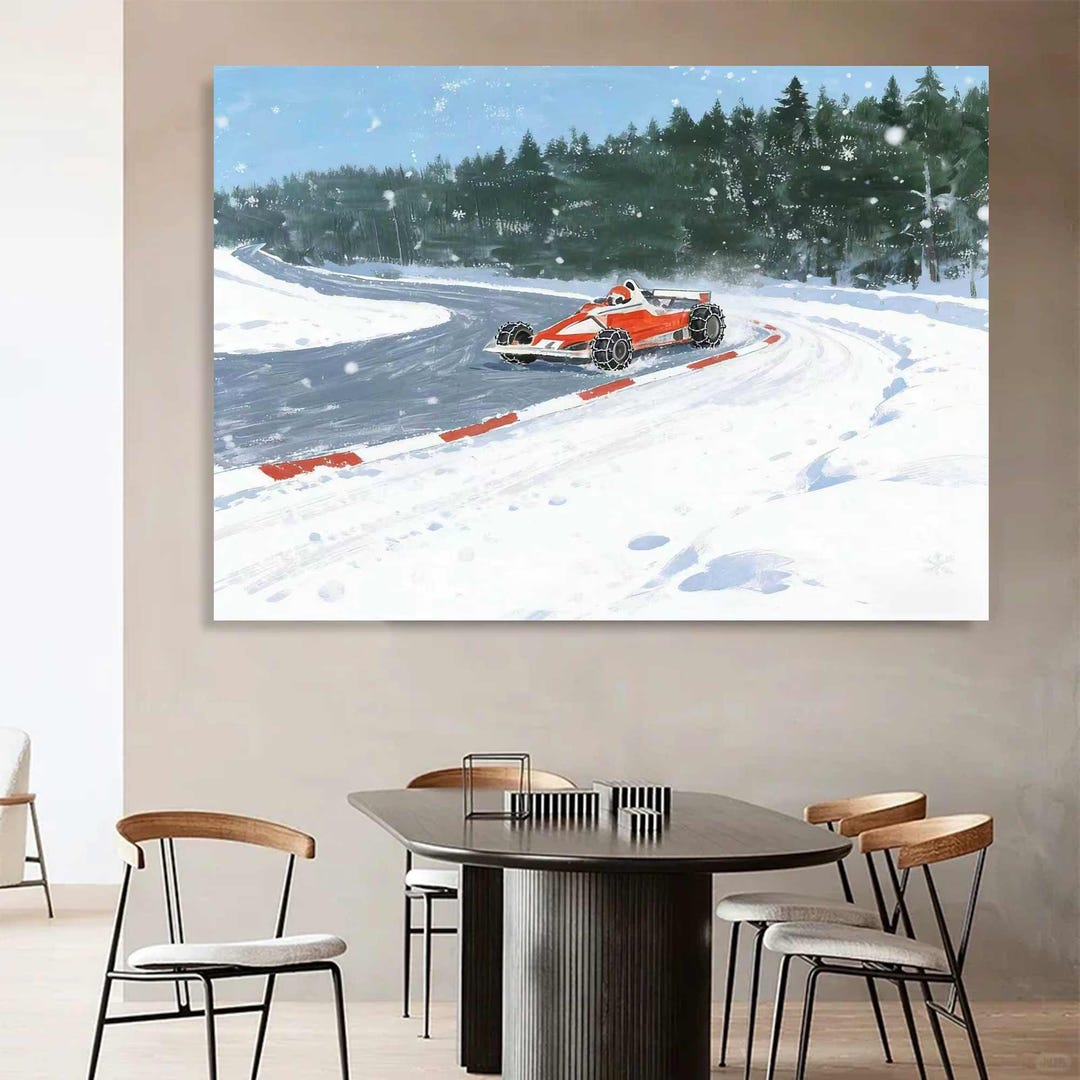 Dynamic Vintage Racing Car Watercolor Painting, Motorsport Art in Rain ...