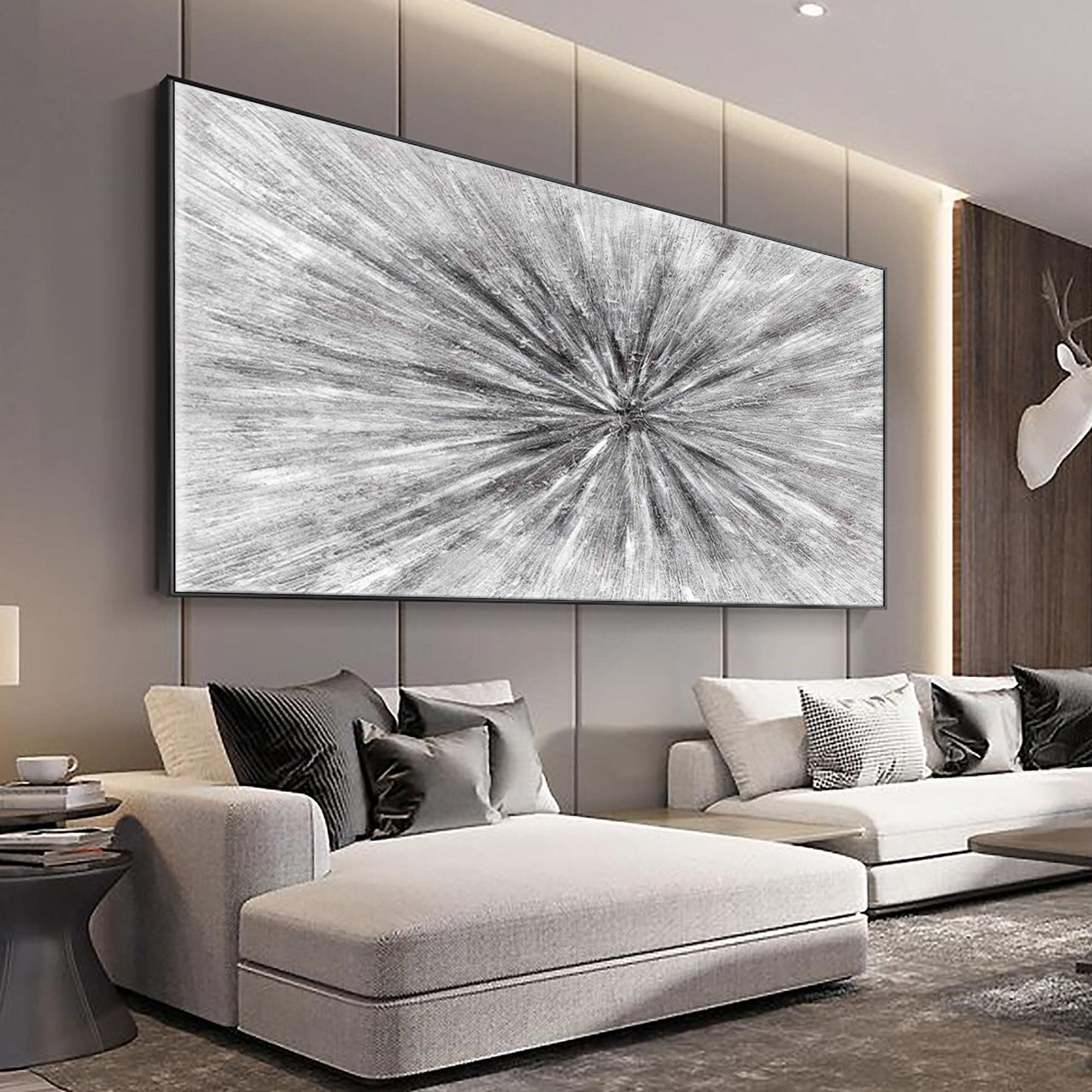 Gray Painting White Texture Abstract Painting Gray and White Canvas Art