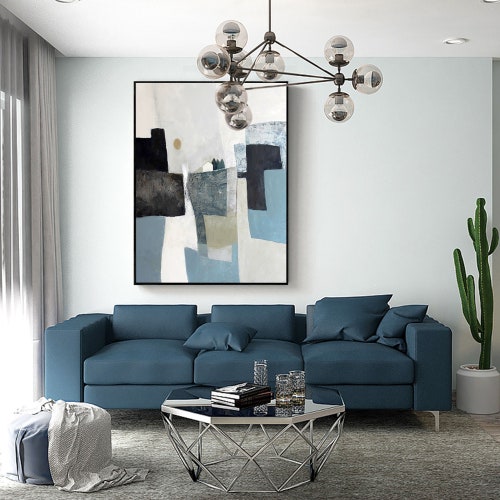 Bule Abstract Canvas Art White Minimalist Painting Light Blue Abstract Painting On shops Canvas Black Modern Wall Art White And Grey Canvas Decor