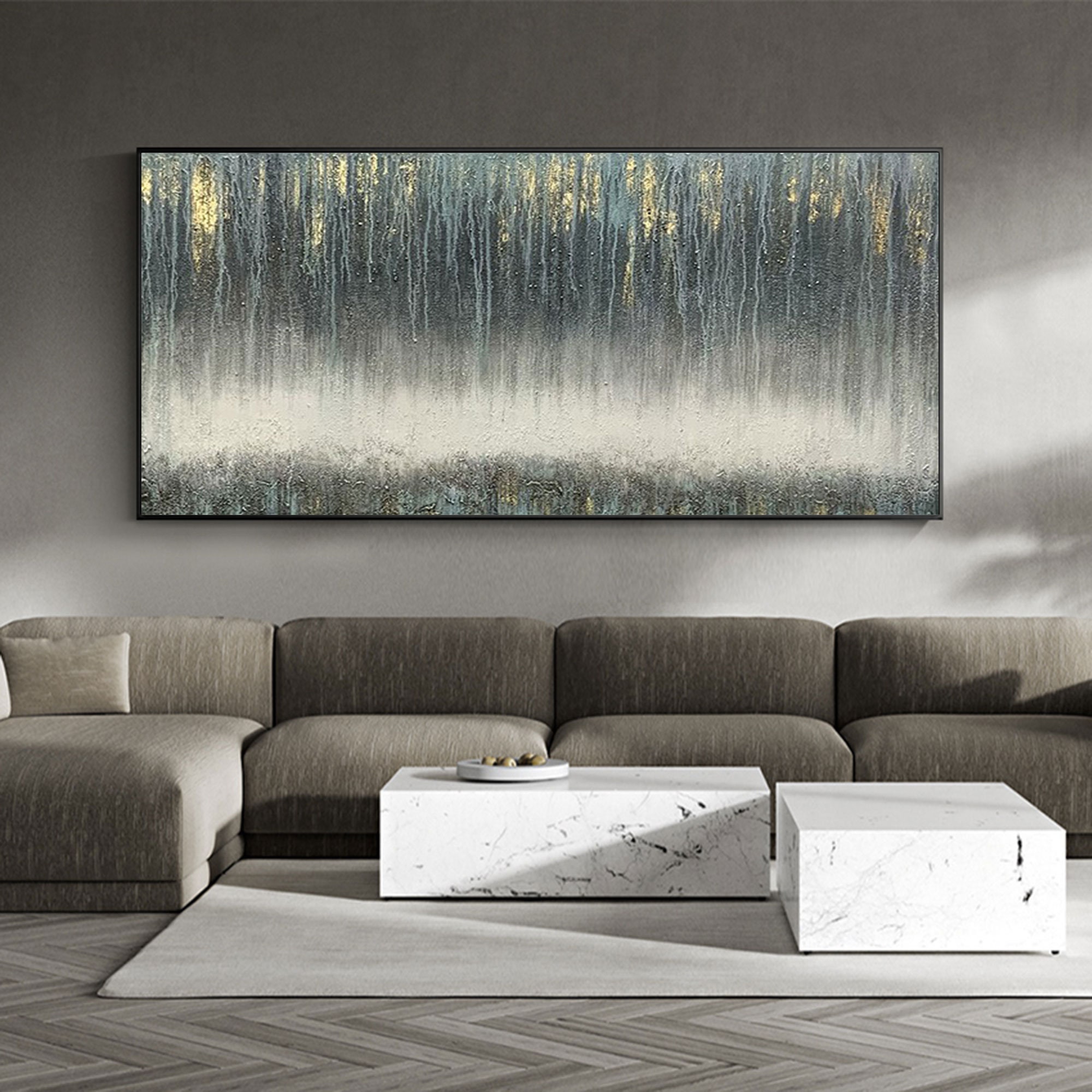 Large Blue Green Abstract Canvas Art Textured Painting Gold - Etsy