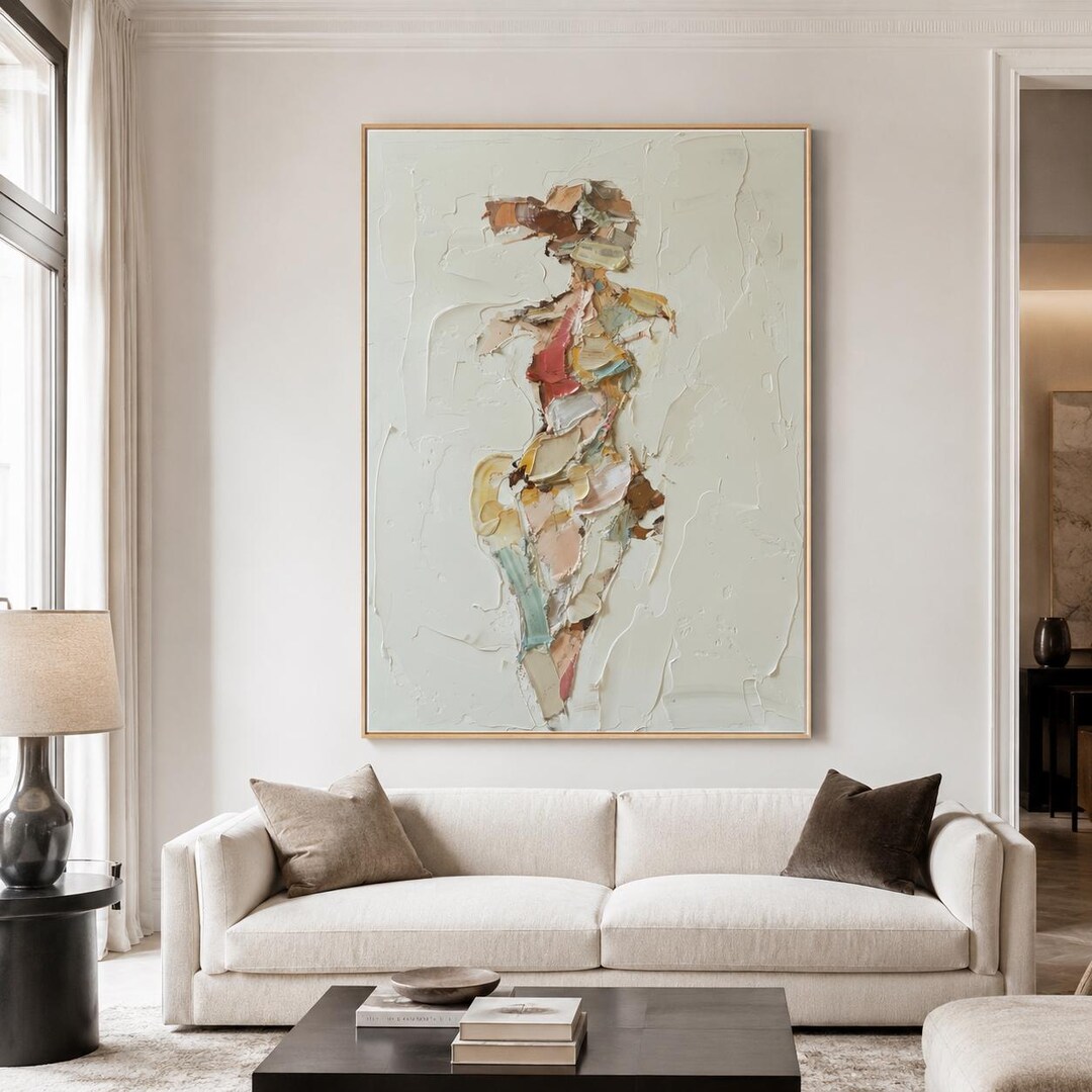 Neutral Woman Figure Wall Art Textured Abstract Body Canvas Painting ...