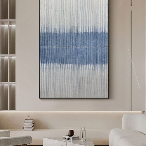 Large blue minimalist painting, blue abstract wall art, white and bule minimalist art, blue shops abstract painting, blue minimalist wall decor