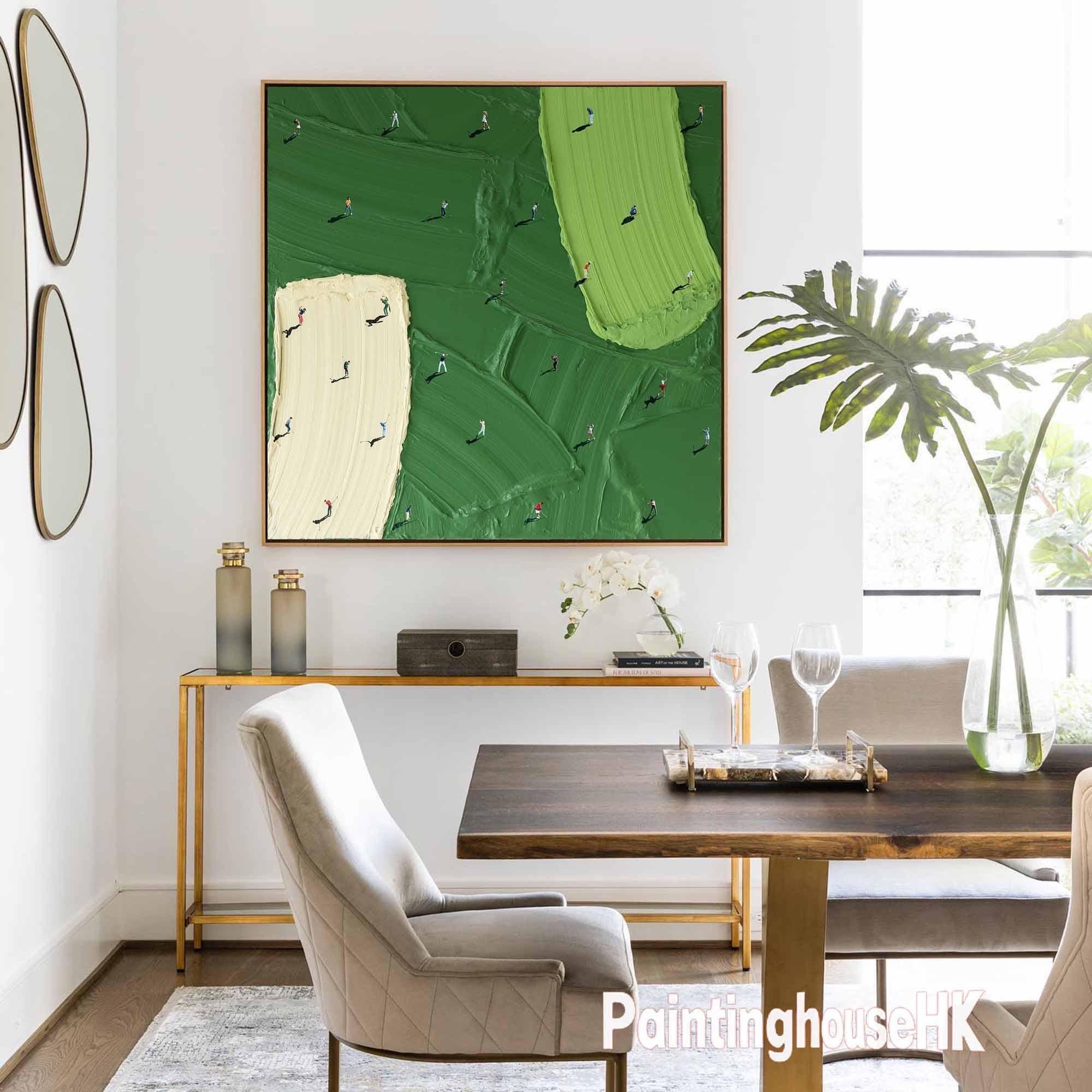 Large Green Abstract Painting Green Golf Canvas Wall Art Green Textured Wall Art Golf Course Painting Golf Lovers Gifts Handmade Painting