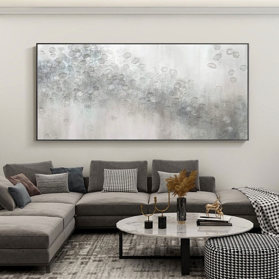 Gray Painting White Abstract Painting Gray and White Canvas Etsy