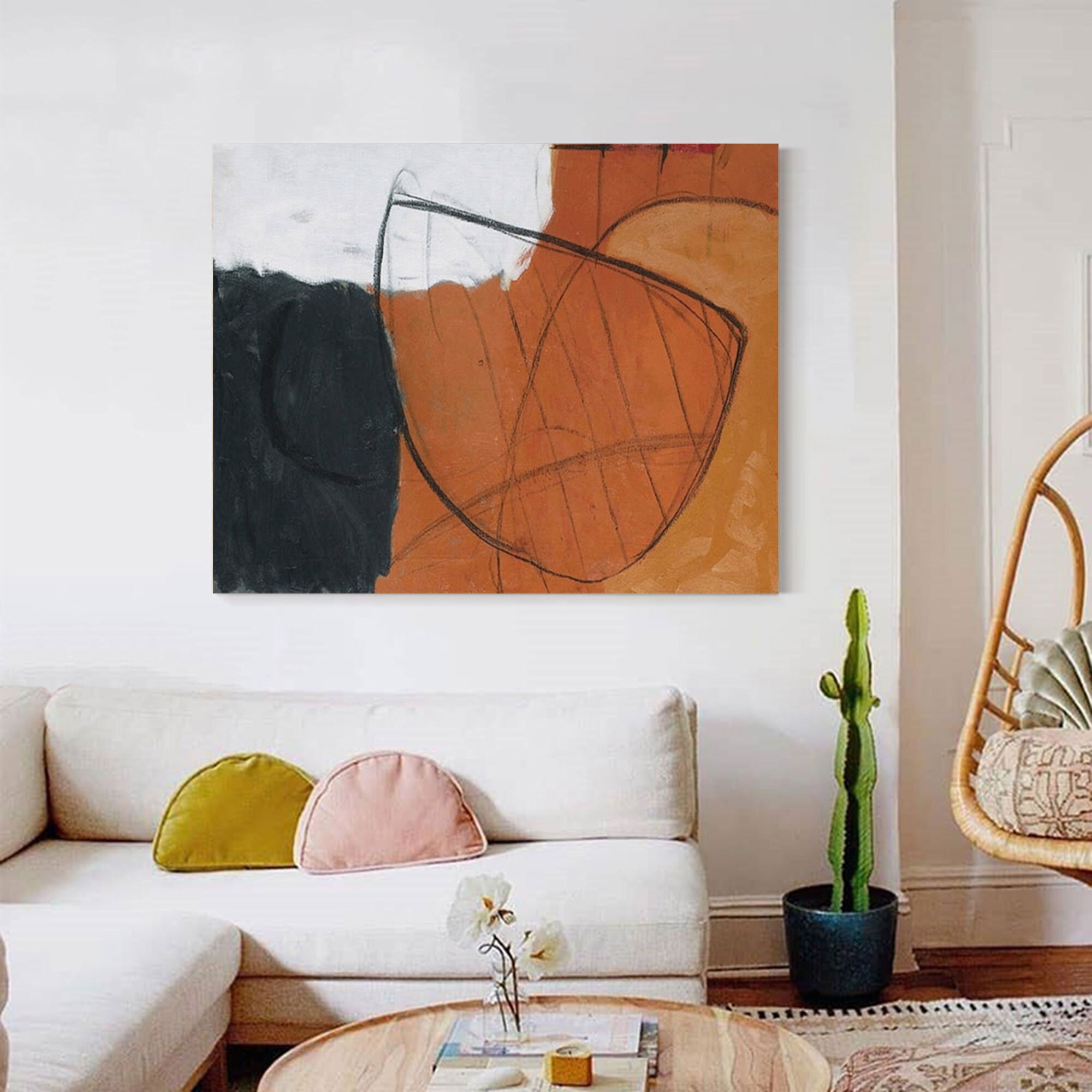 Buy Large Abstract Brown Painting on Canvas, Minimalist Wall Art