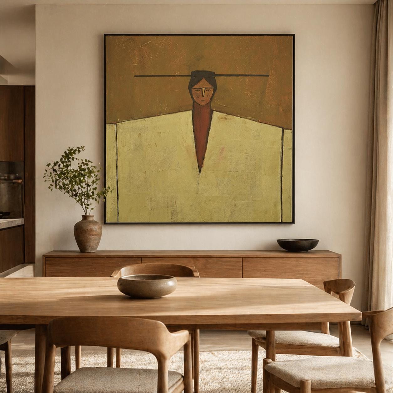 Neutral Woman Portrait Wall Art Abstract Figurative Canvas Painting for ...