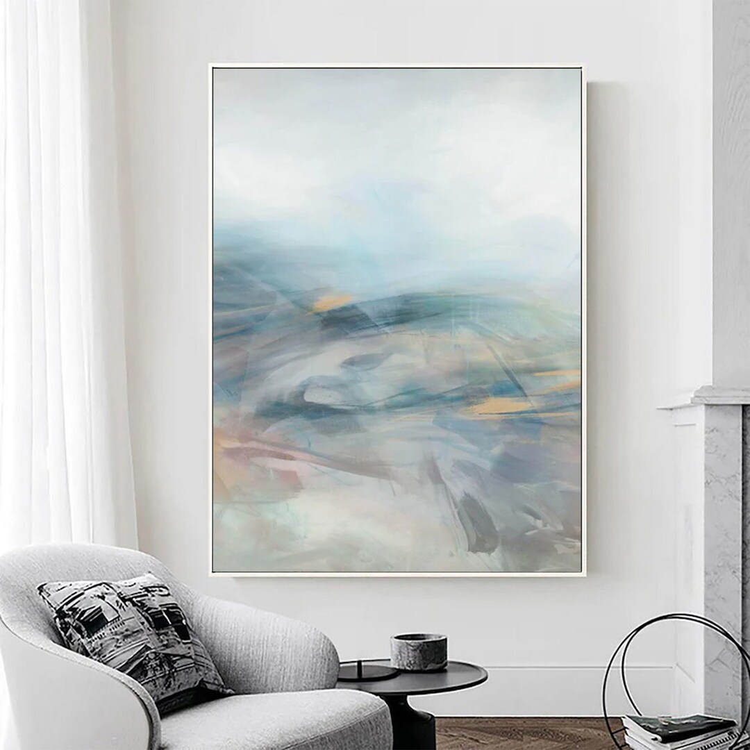 Large Bule and Gray Abstract Oil Painting Beige Calm Abstract Etsy